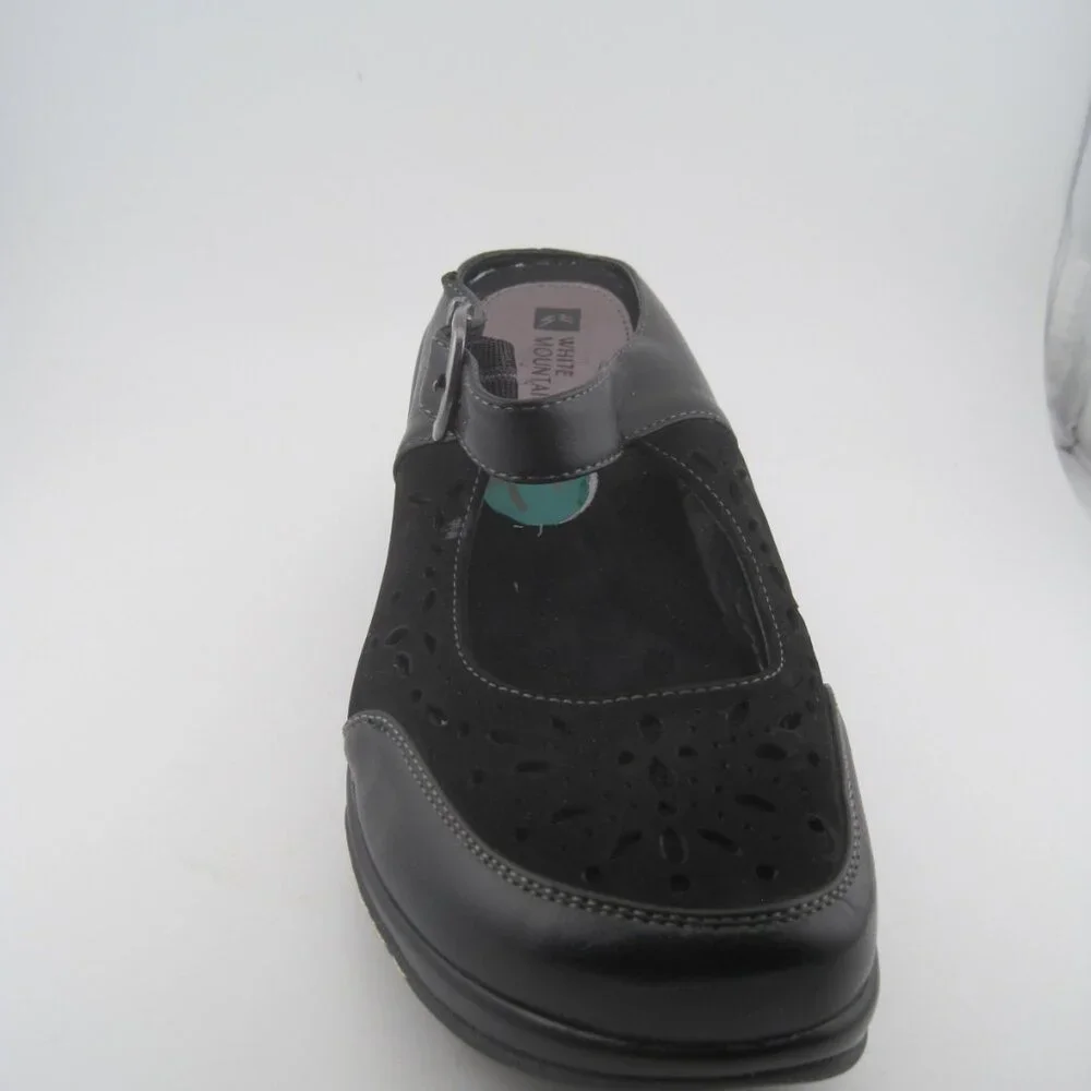 Women's White Mountain Gilding Black Peep-Toe Leather Clog size 7.5 Mary Jane - Picture 7 of 10